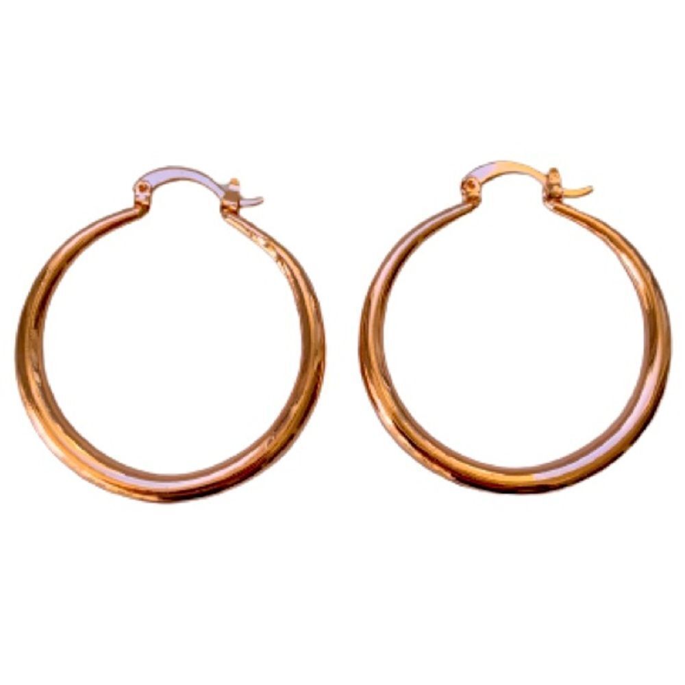 Medium Rose Gold Tone Hoop Earrings - 1.3”